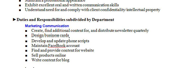 Example Job Description (using a template) for a Volunteer, Outsourced Marketing Director at a Non-Profit Organization